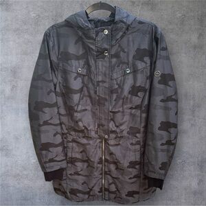 Michael Kors MK Women’s HOODED Black CAMO Fleece Lined Coat - NWT